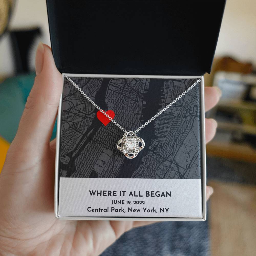 Personalized Love Knot Necklace | To My Wife | For Her Gift | Anniversary Gift For Wife | Where It All Began Map