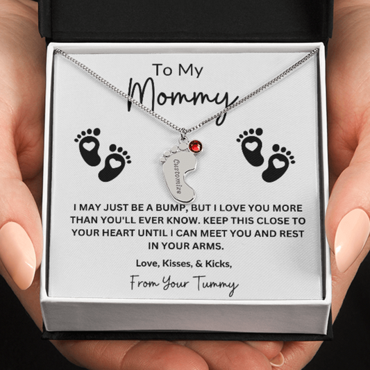 Engraved Baby Feet with Birthstone Necklace for Mom