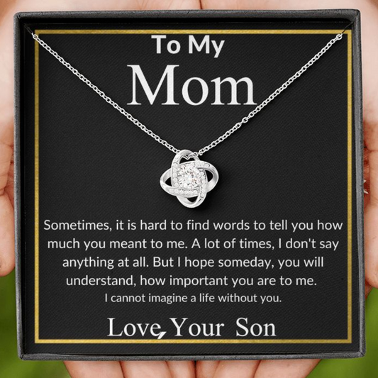 To My Mom Love Knot Necklace | Gift for Mom from Son | I Love Mom | Mother's Day Gift