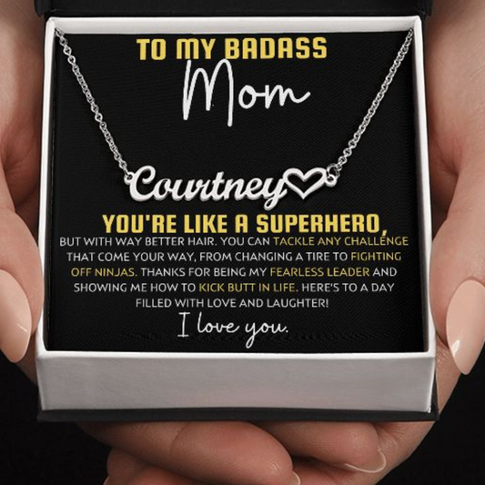 Personalized Heart Name Necklace | To My Badass Mom | Mother's Day Gift | Gifts for Mom