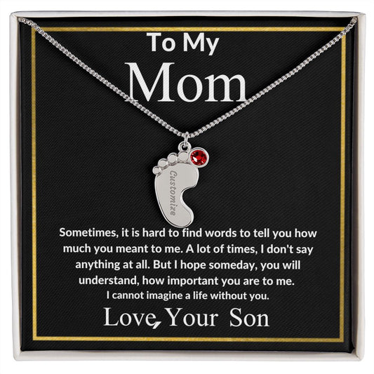 To My Mom | Custom Baby Feet Necklace With Birthstone | Mother's Day Gift | Gift For Mom