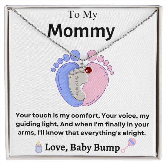 Engraved Baby Feet with Birthstone Necklace for Mom-To-Be
